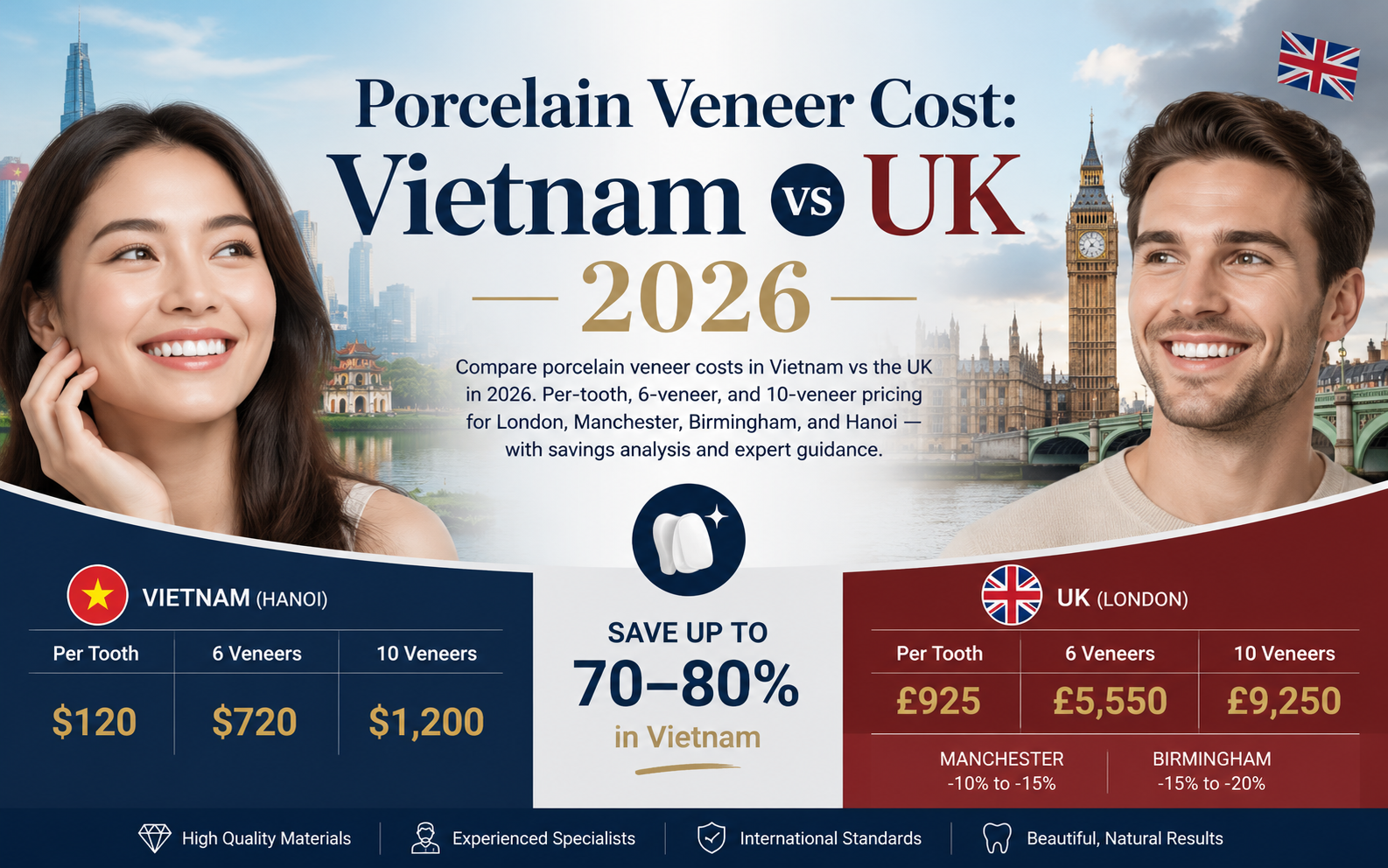 Porcelain Veneer Cost: Vietnam vs UK 2026